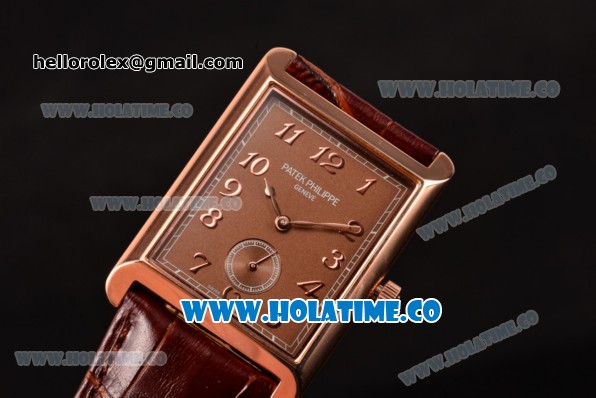 Patek Philippe Gondolo Miyota 1L45 Quartz Rose Gold Case with Coffee Dial and Arabic Numeral Markers - Click Image to Close